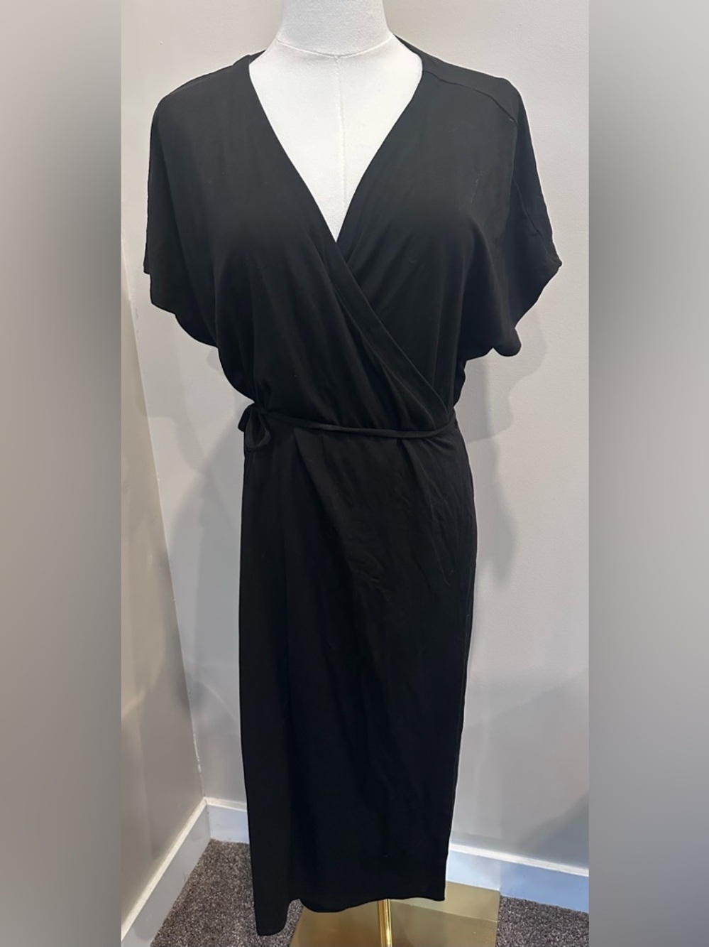 Eileen Fisher Black Stretch Jersey Wrap Dress | Minimalist Chic LBD Capsule L